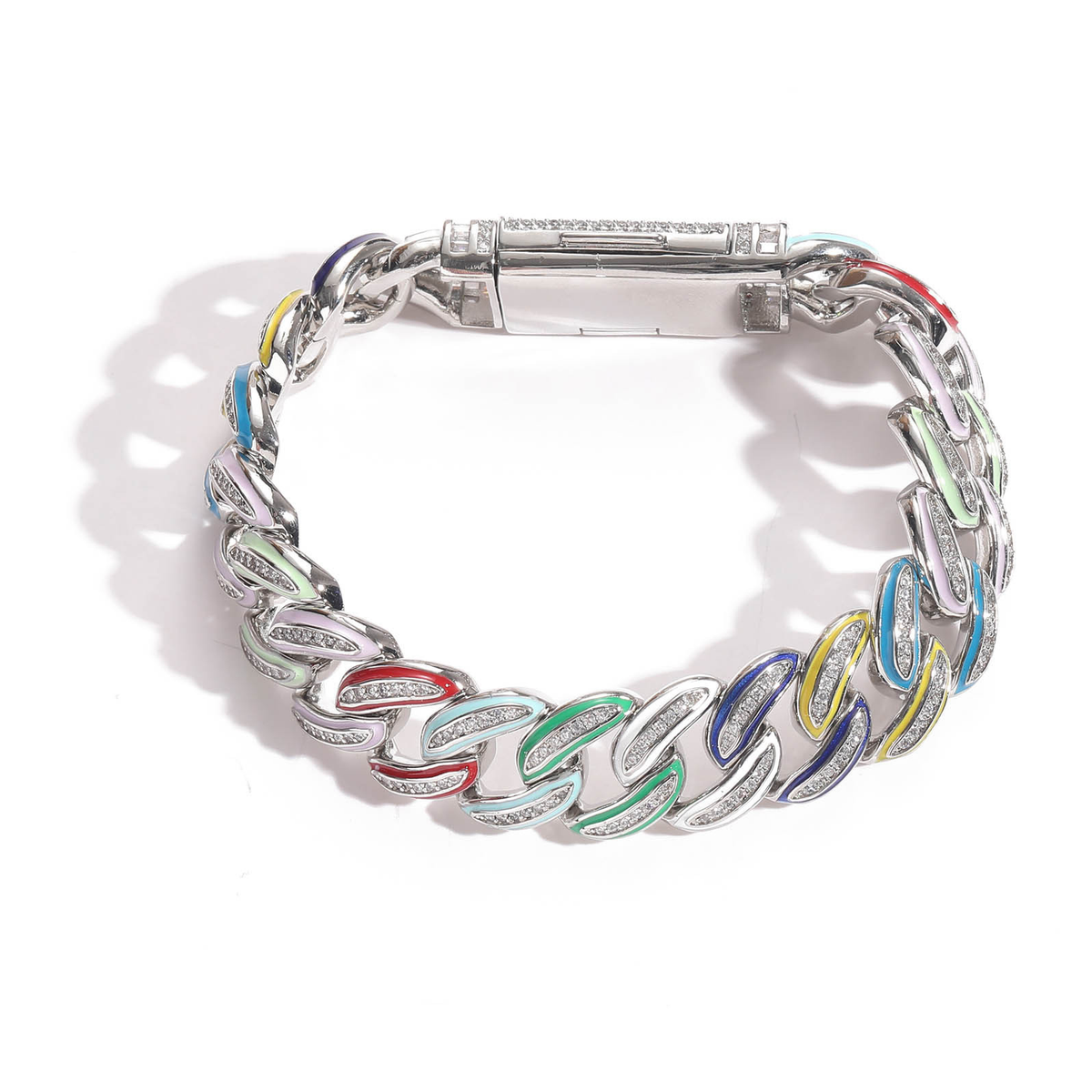 15mm Multicolor Enamel Iced Cuban Bracelet