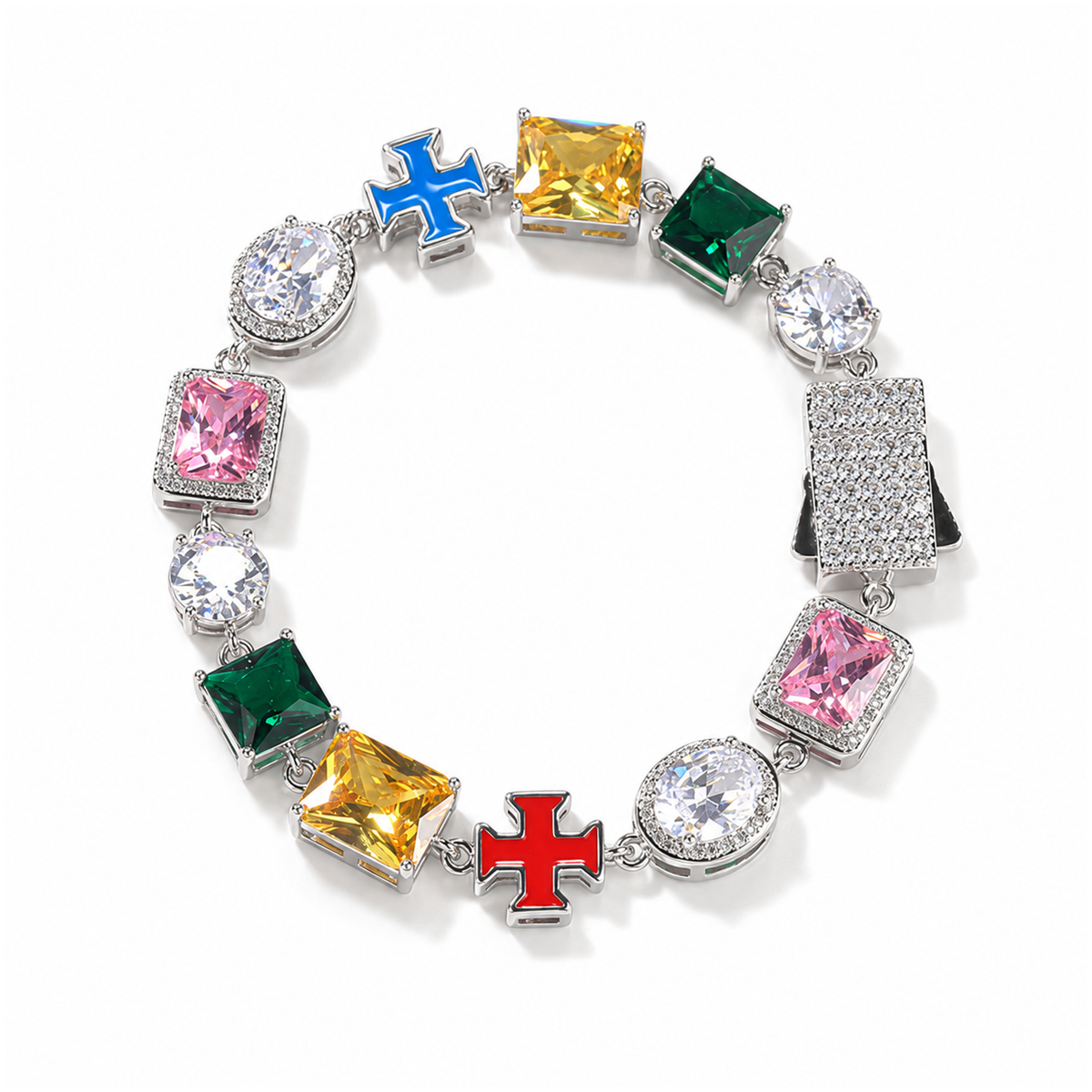 10mm Multicolor CZ Cross Link Bracelet