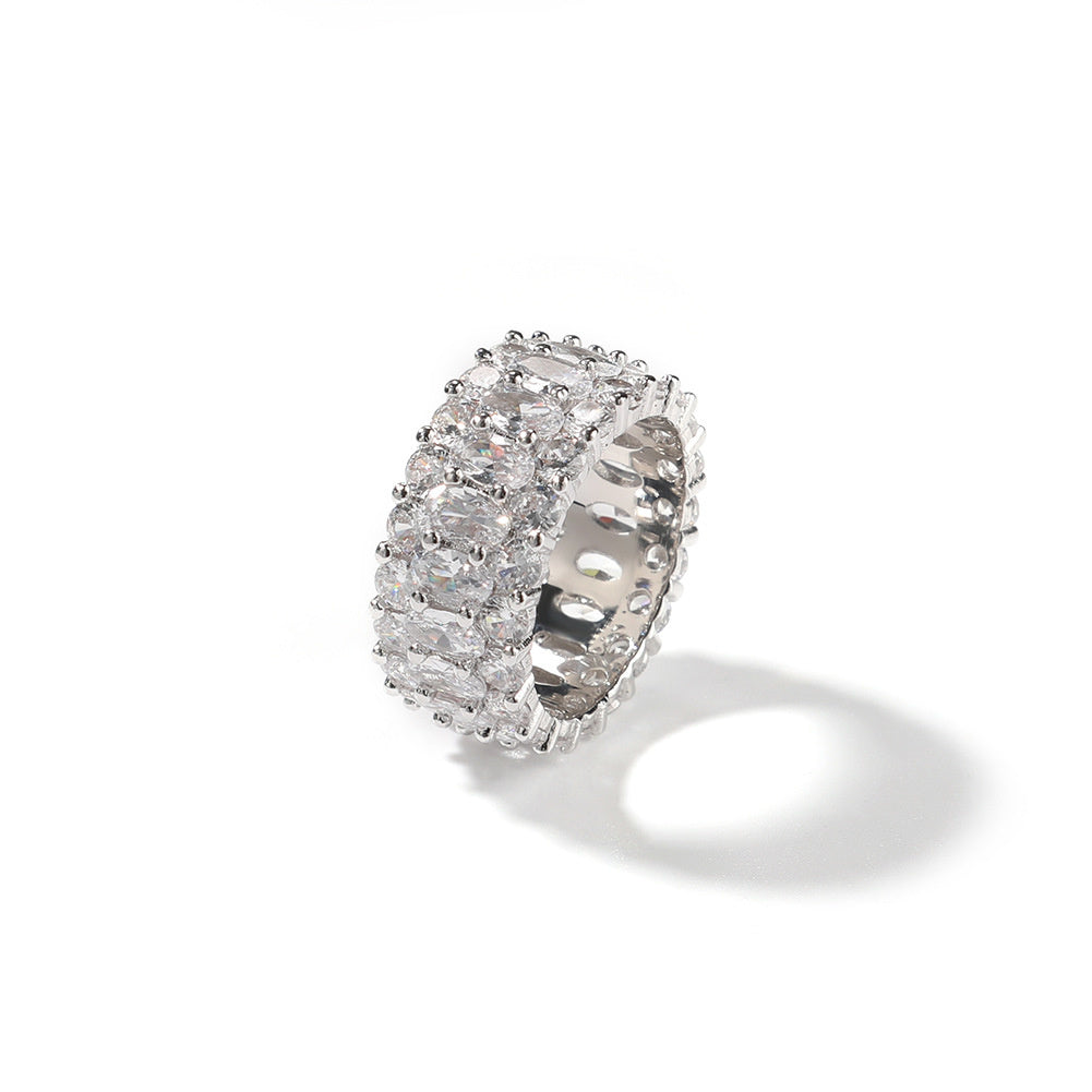 9.5mm Oval-Cut CZ Three-Row Ring