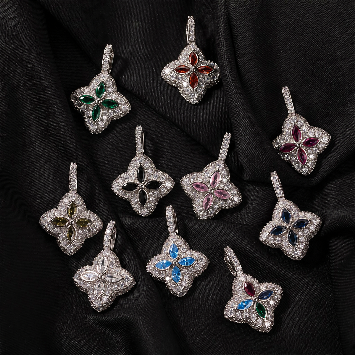 Iced Multicolor Four-Leaf Clover Pendant