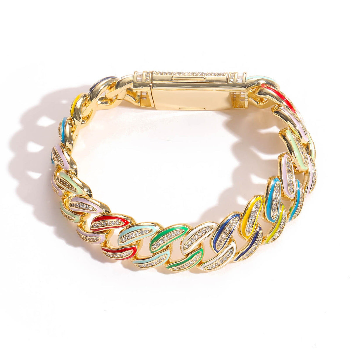 15mm Multicolor Enamel Iced Cuban Bracelet