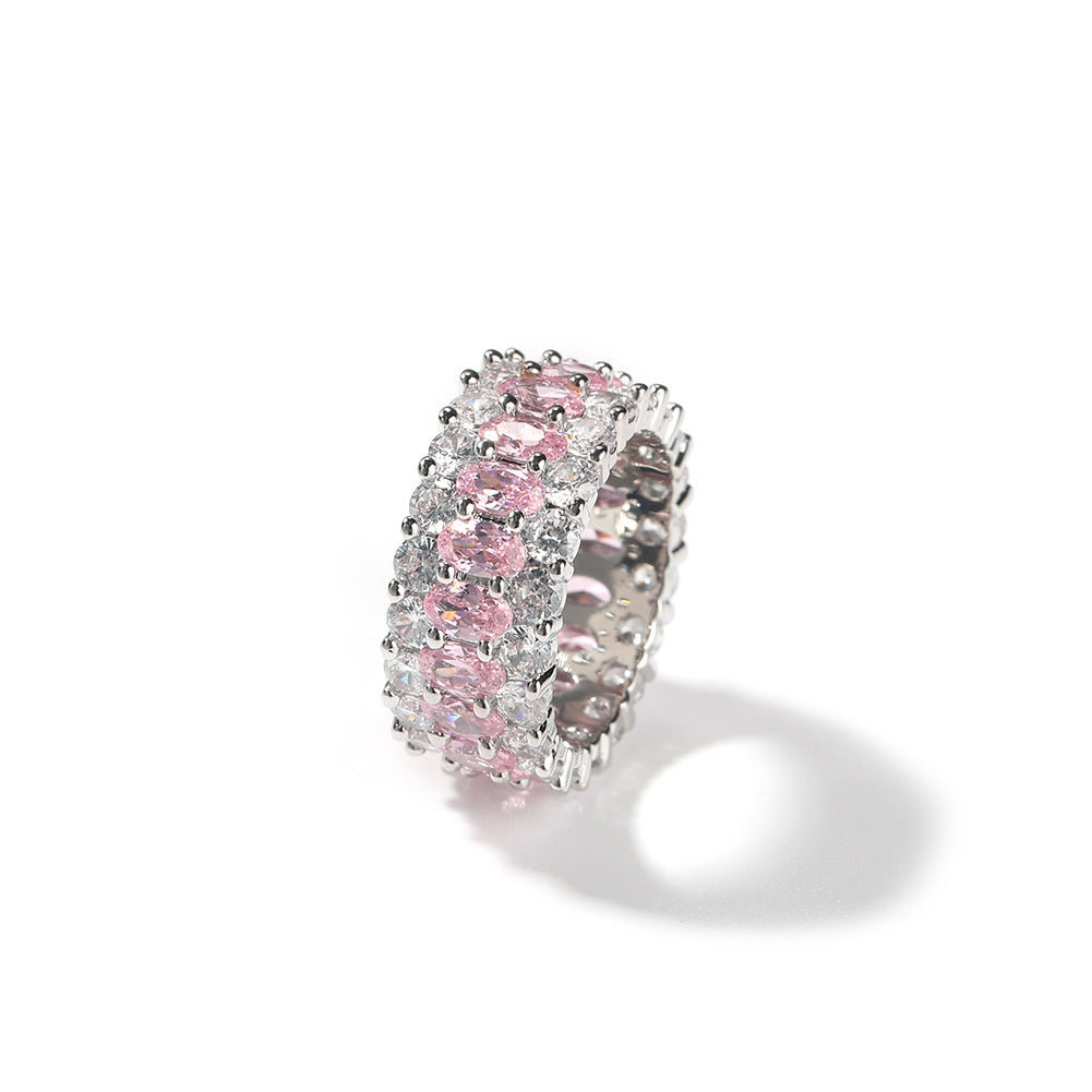 9.5mm Oval-Cut CZ Three-Row Ring