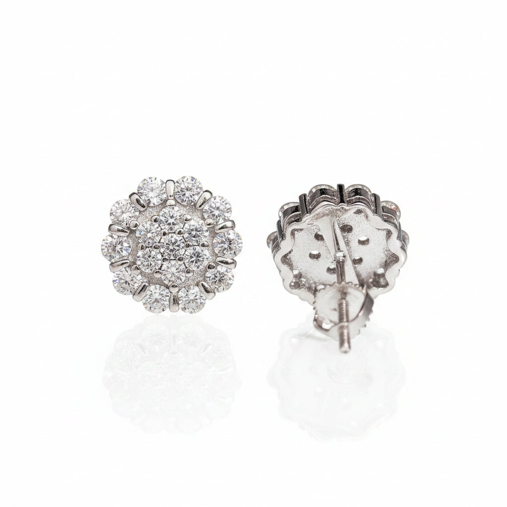 11mm Flower Moissanite Screw Back Stud Earrings