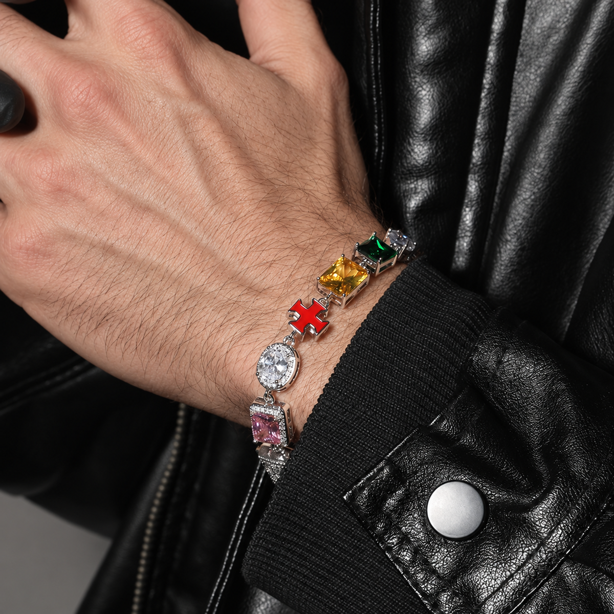 10mm Multicolor CZ Cross Link Bracelet