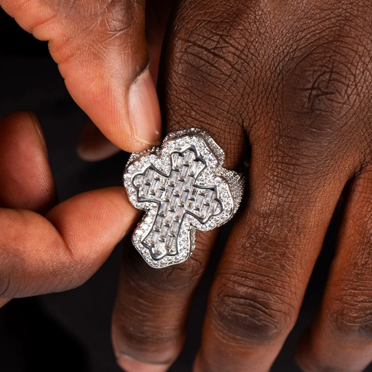 Vintage Iced Baguette Cross Ring