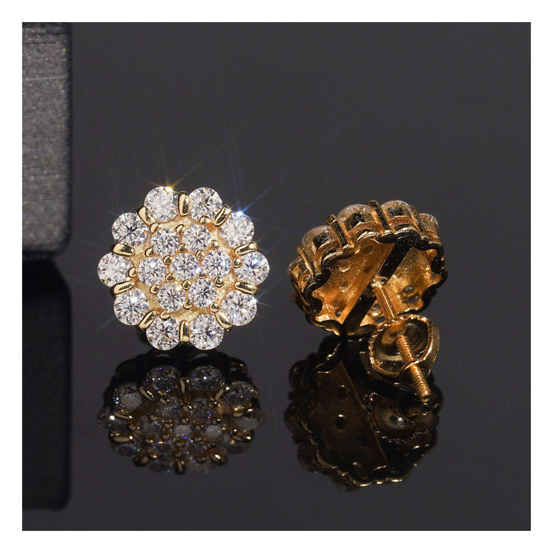 11mm Flower Moissanite Screw Back Stud Earrings