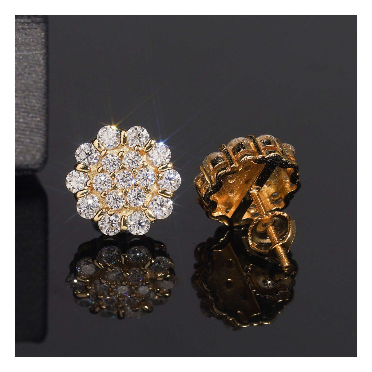 11mm Flower Moissanite Screw Back Stud Earrings