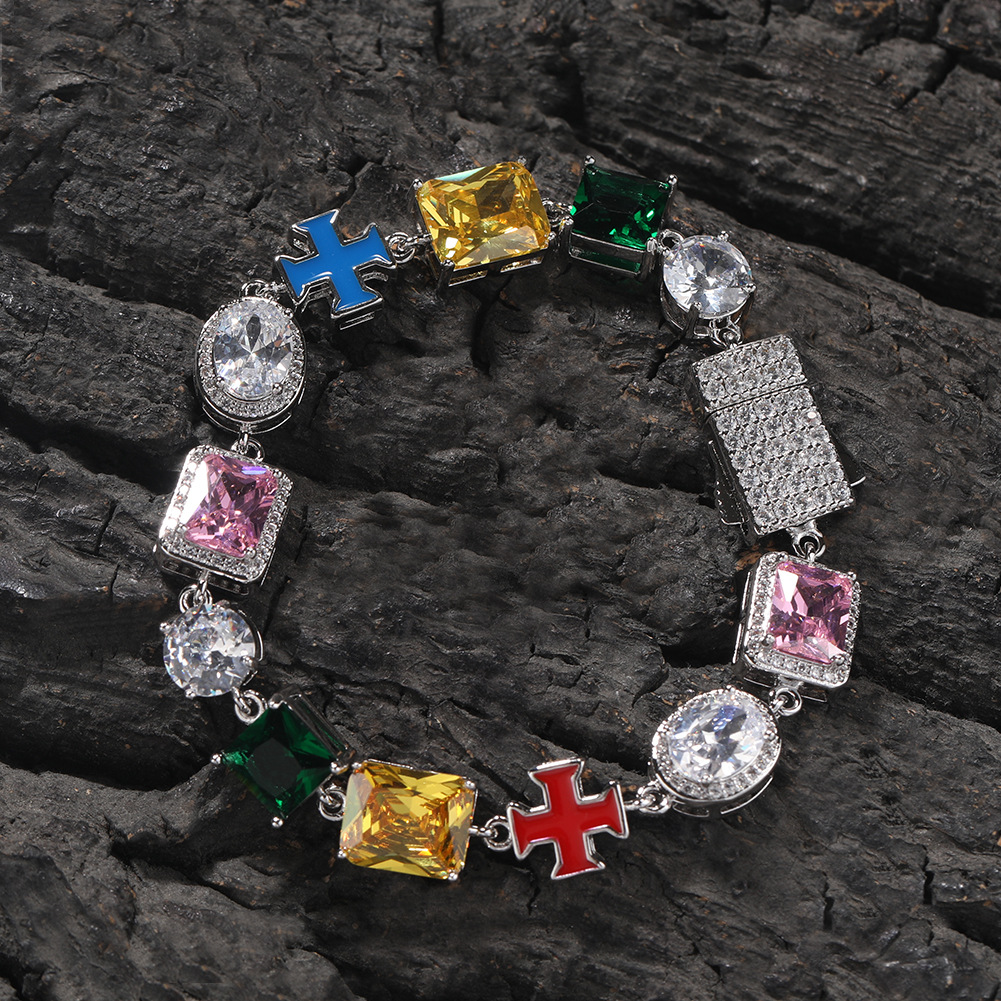 10mm Multicolor CZ Cross Link Bracelet