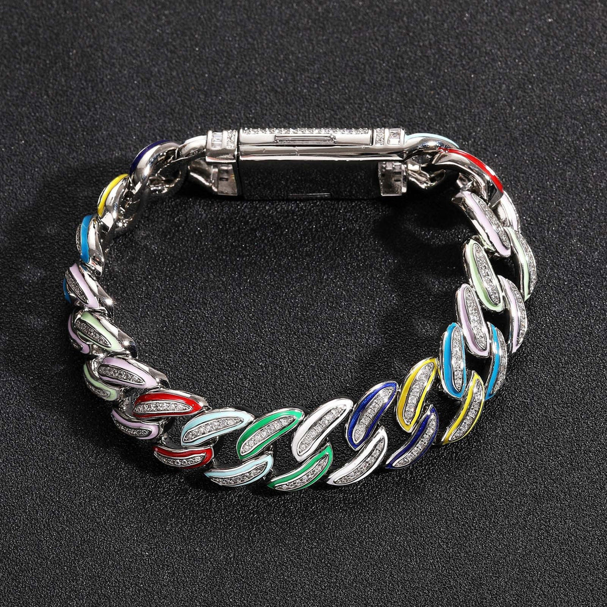 15mm Multicolor Enamel Iced Cuban Bracelet