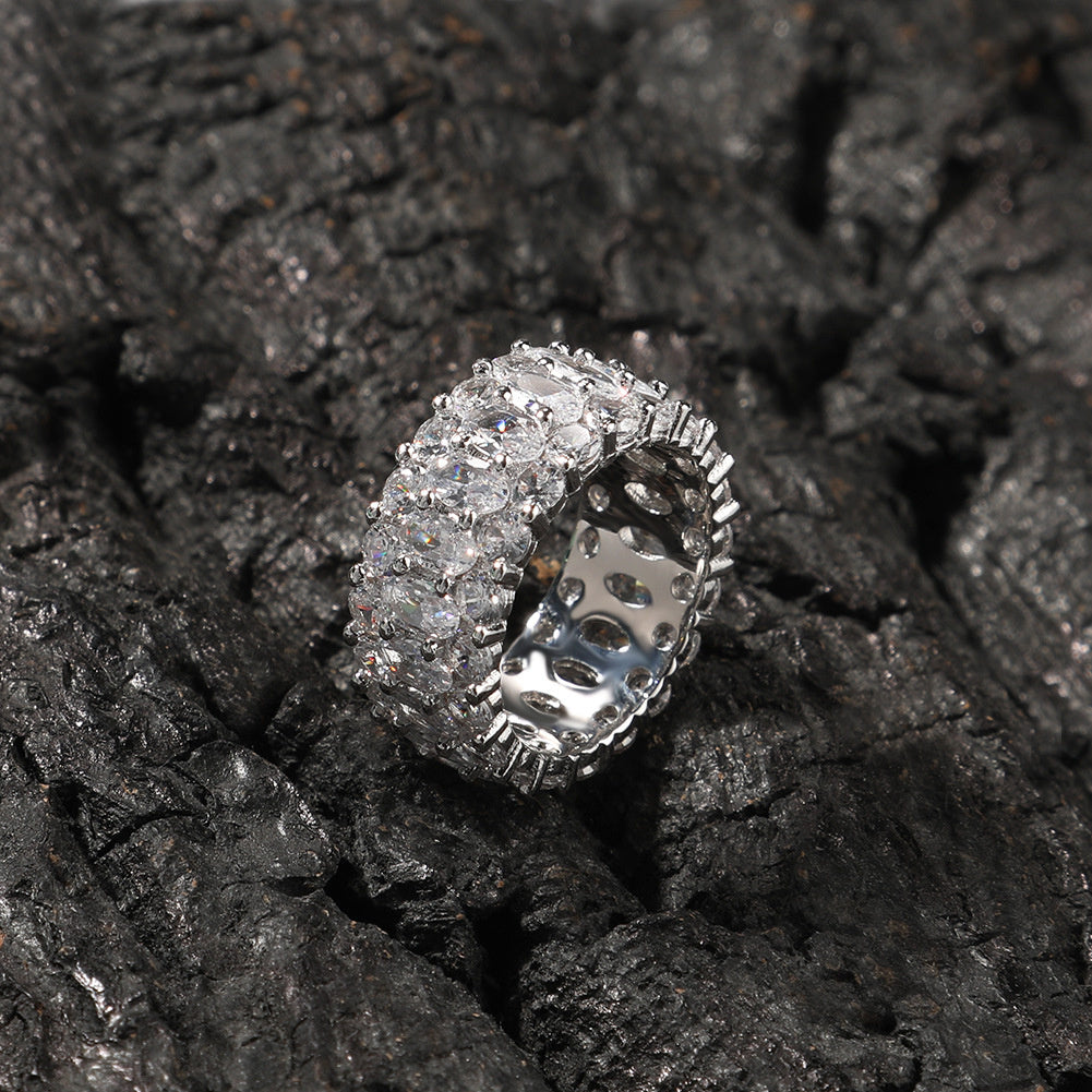 9.5mm Oval-Cut CZ Three-Row Ring