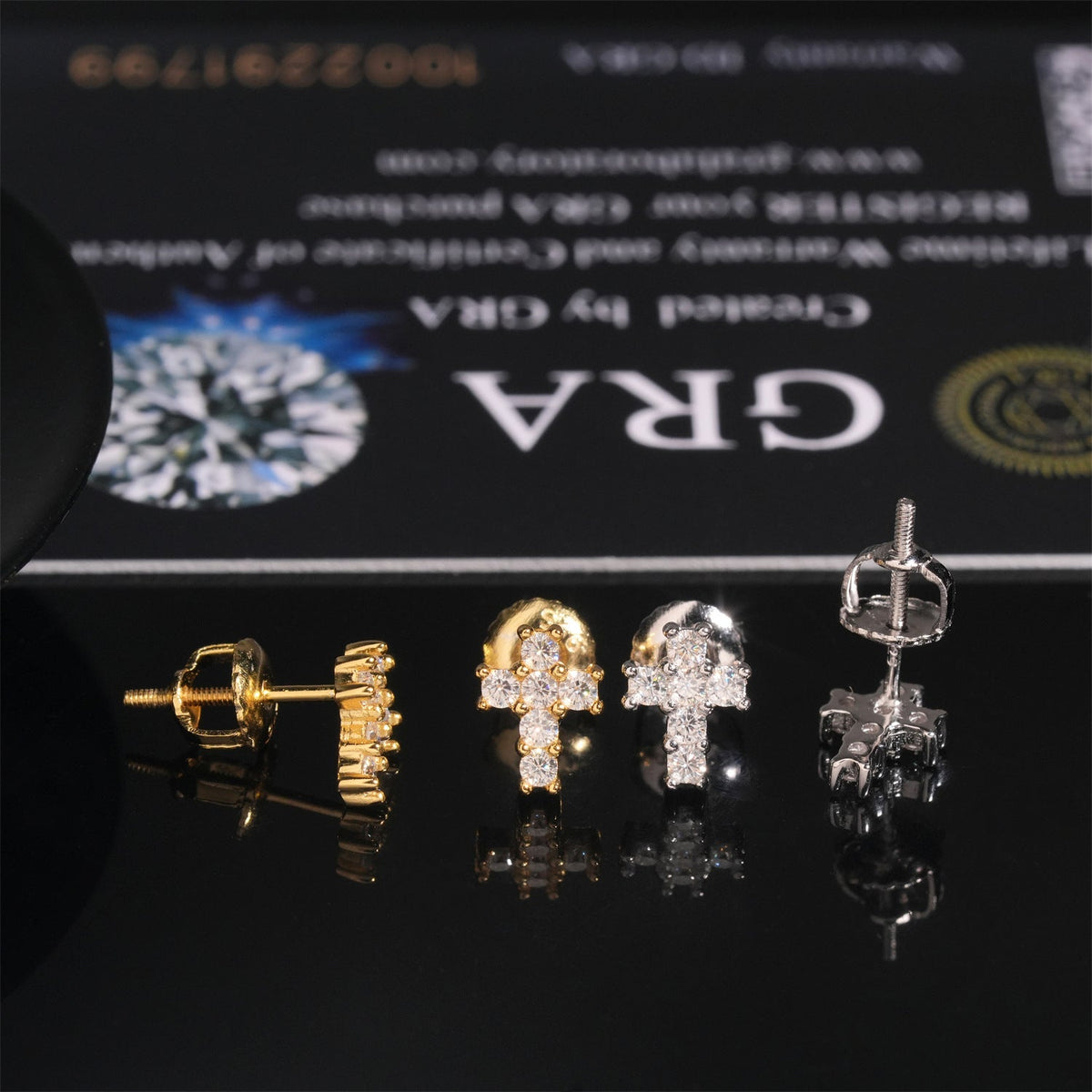 Moissanite Cross Stud Earrings Screw Back - 925 Sterling Silver