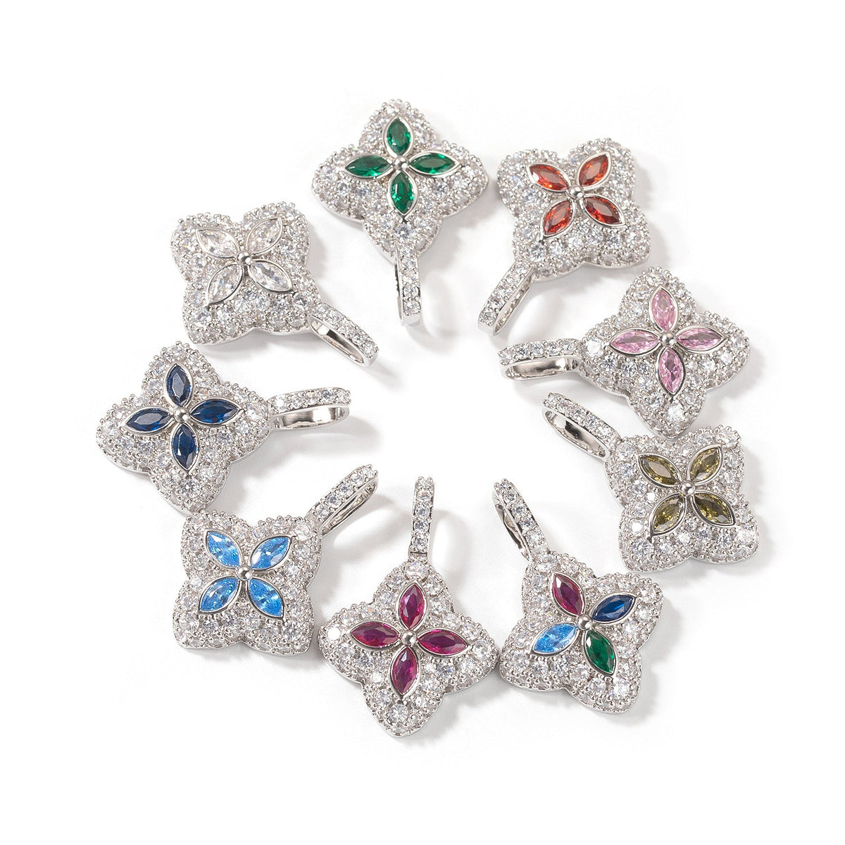 Iced Multicolor Four-Leaf Clover Pendant