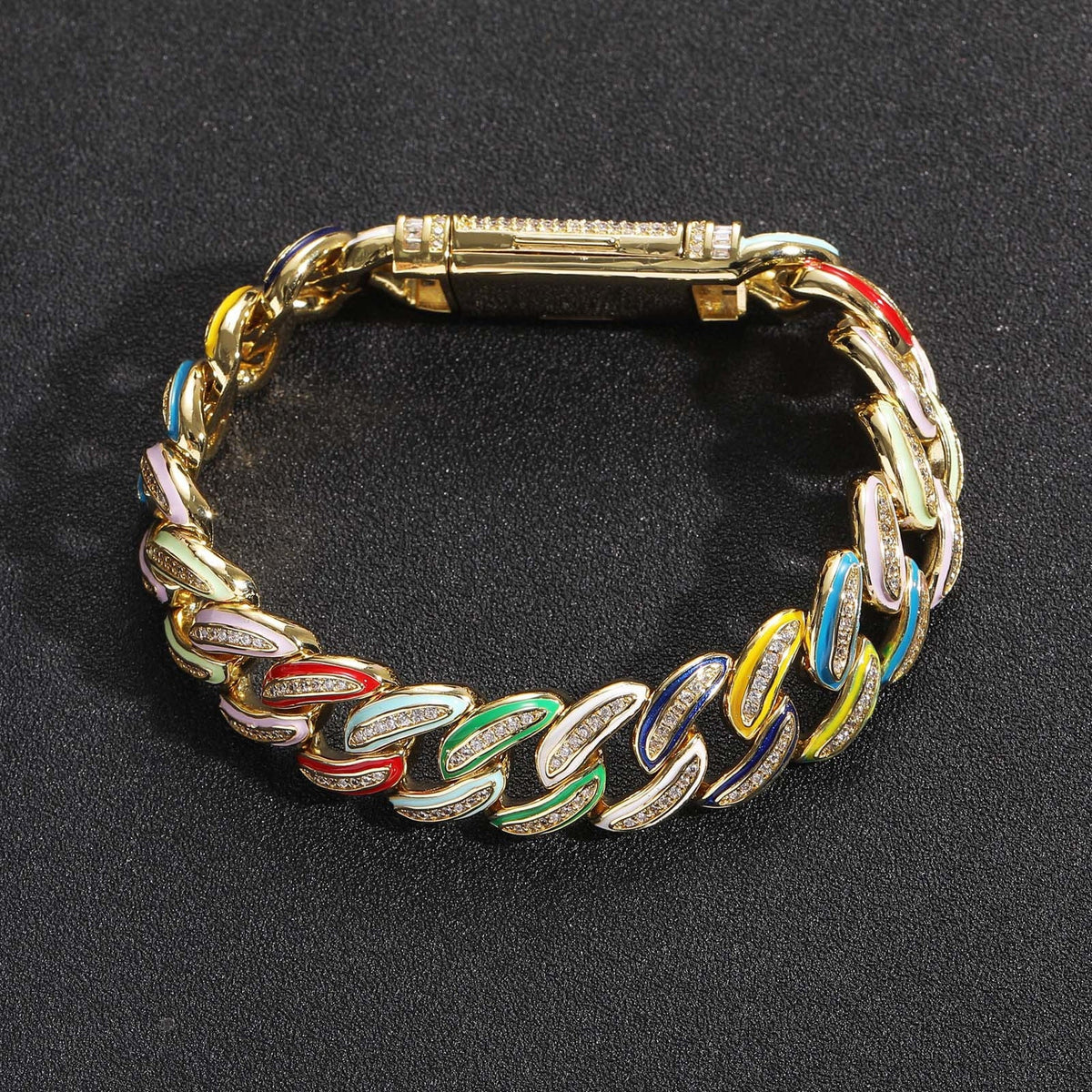 15mm Multicolor Enamel Iced Cuban Bracelet