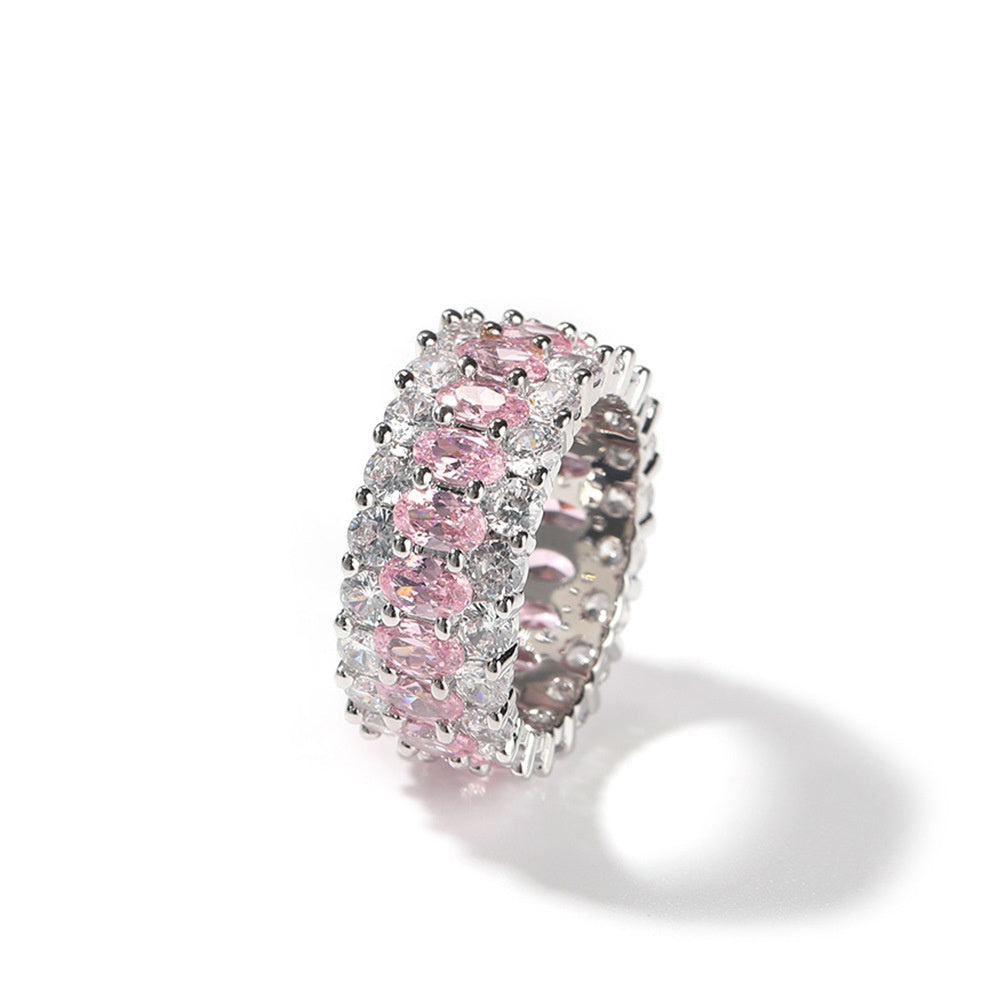 9.5mm Oval-Cut CZ Three-Row Ring