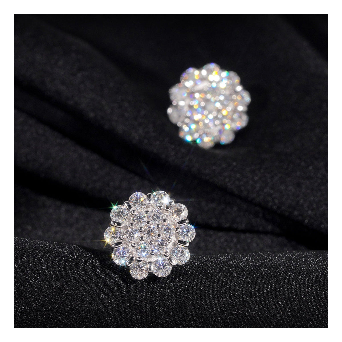 11mm Flower Moissanite Screw Back Stud Earrings