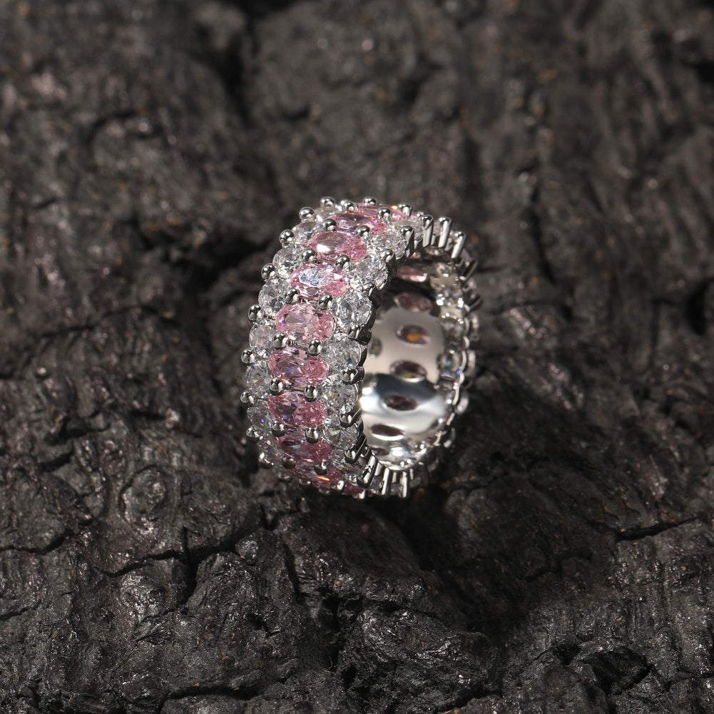 9.5mm Oval-Cut CZ Three-Row Ring