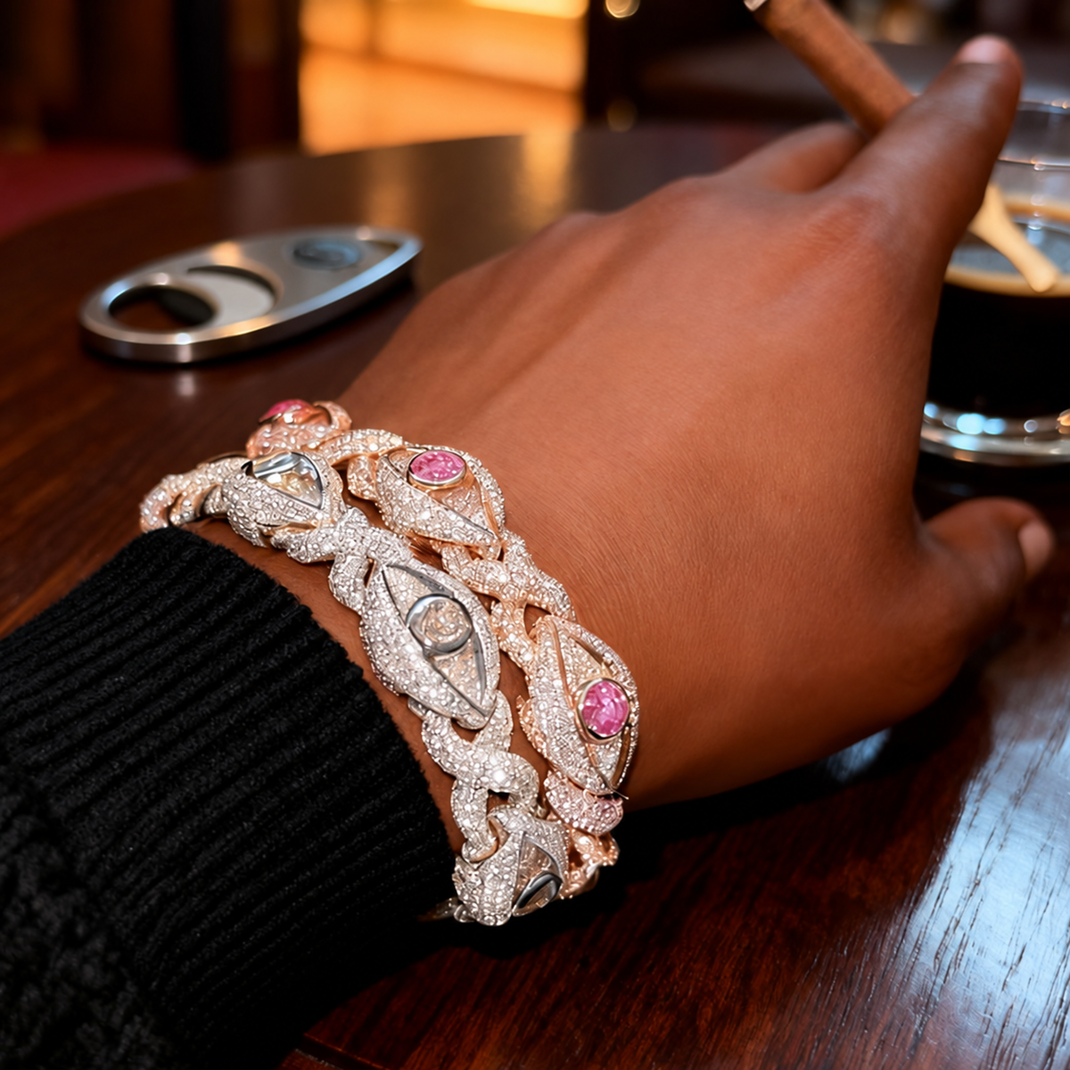Iced Evil Eye Infinity Bracelet - Rose Gold