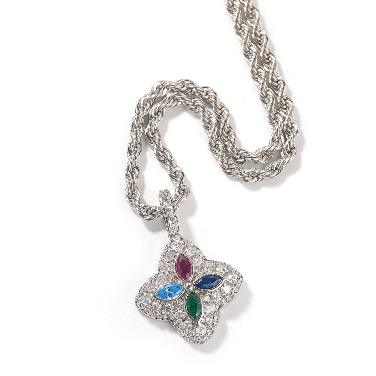 Iced Multicolor Four-Leaf Clover Pendant