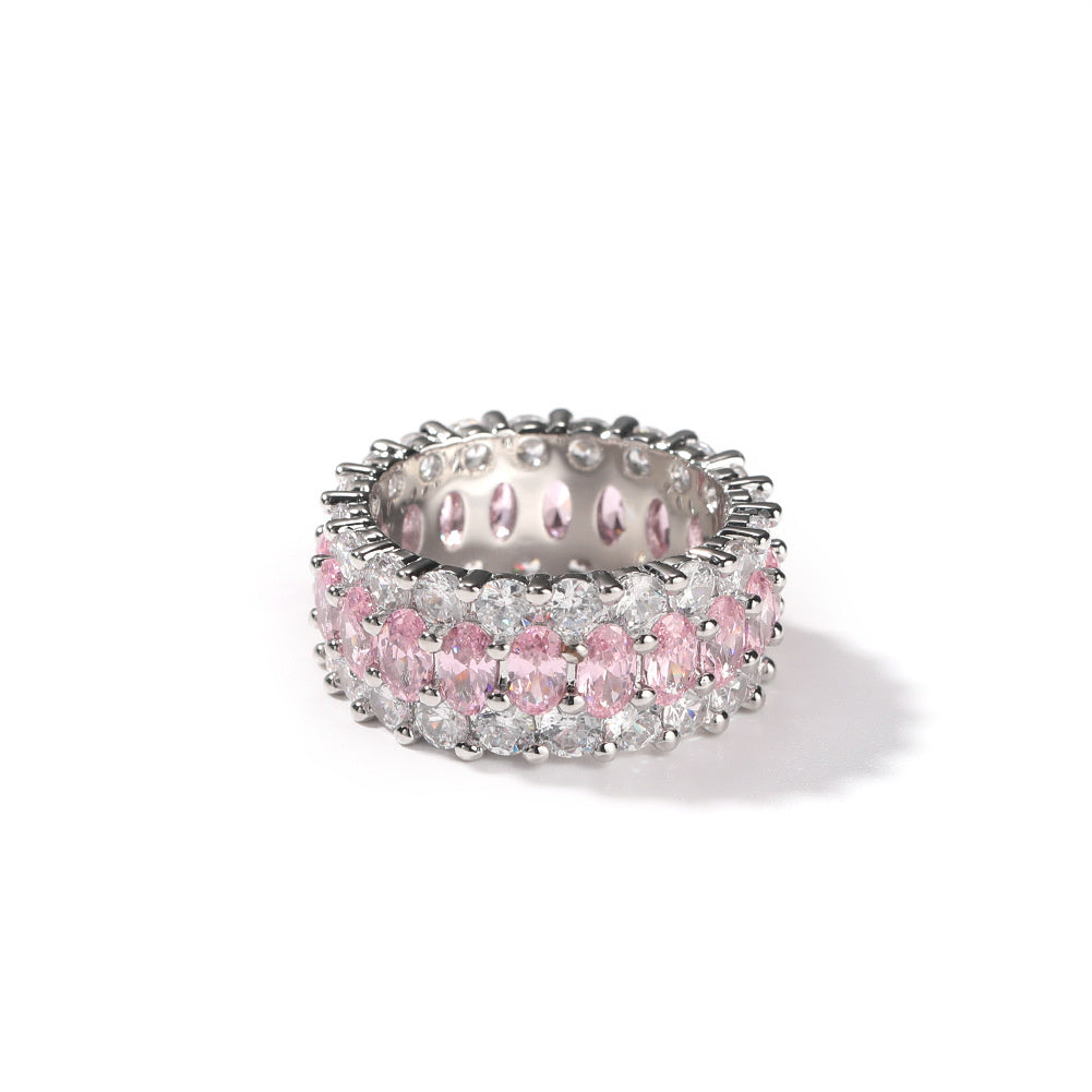 9.5mm Oval-Cut CZ Three-Row Ring
