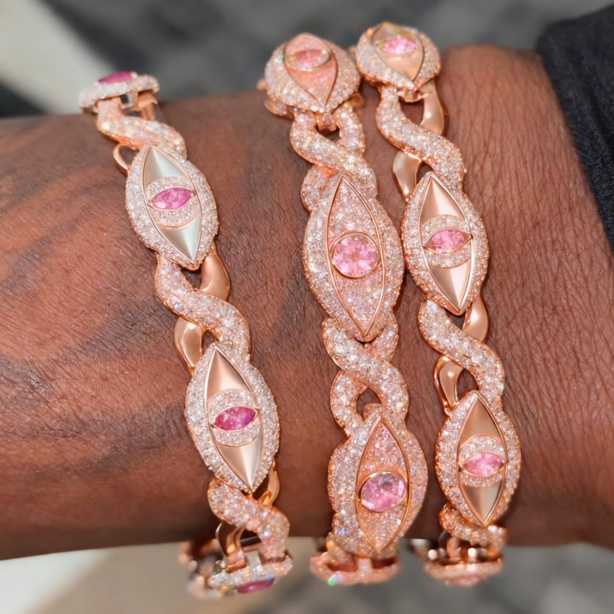Iced Evil Eye Infinity Bracelet - Rose Gold