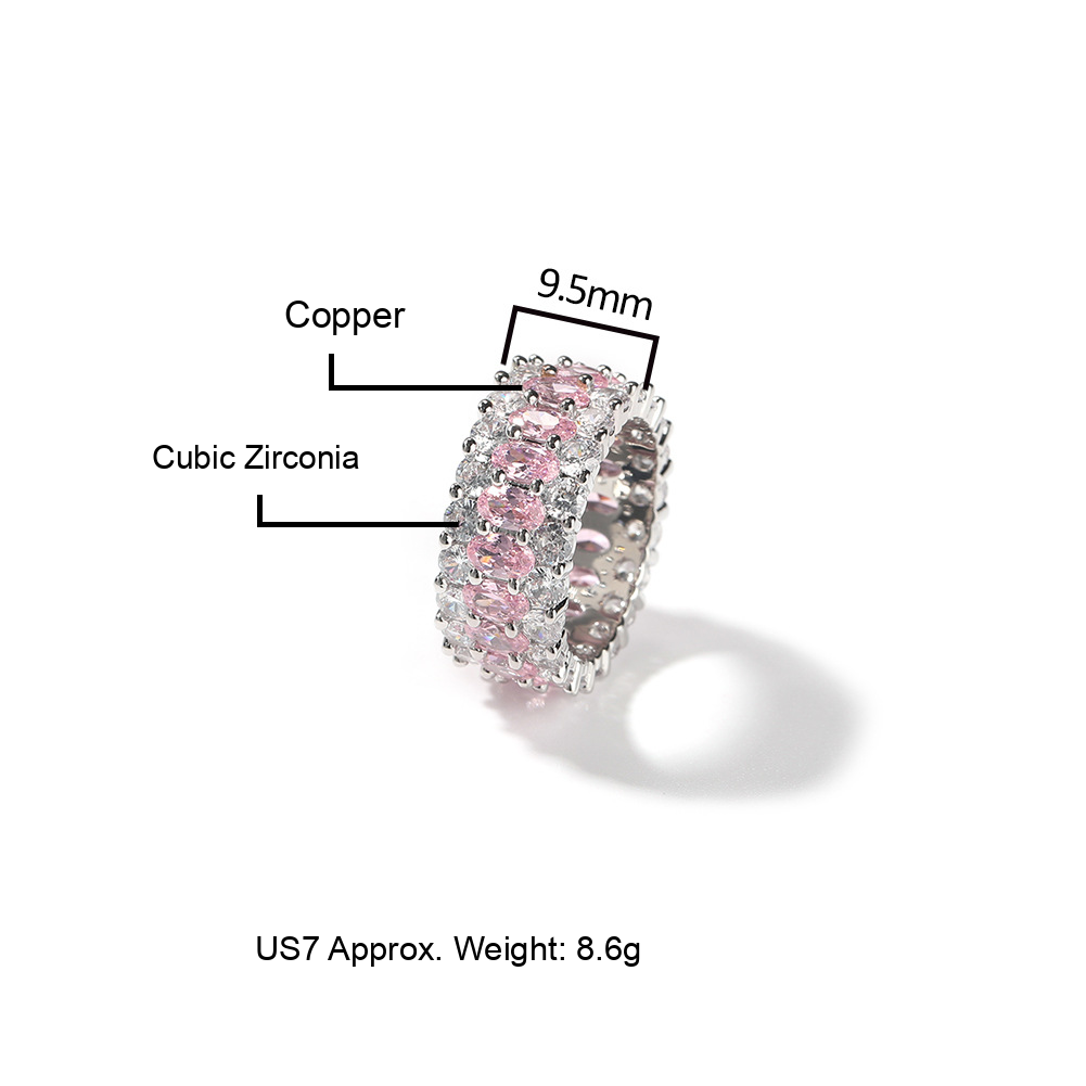 9.5mm Oval-Cut CZ Three-Row Ring