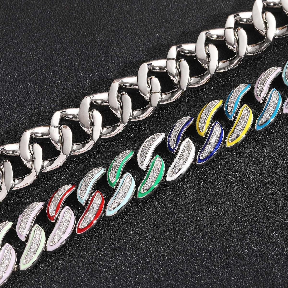 15mm Multicolor Enamel Iced Cuban Bracelet