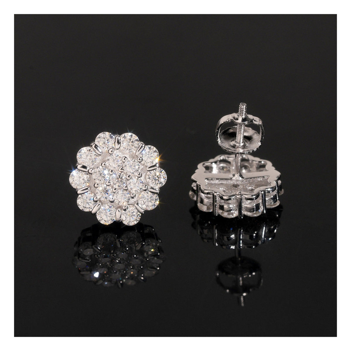 11mm Flower Moissanite Screw Back Stud Earrings