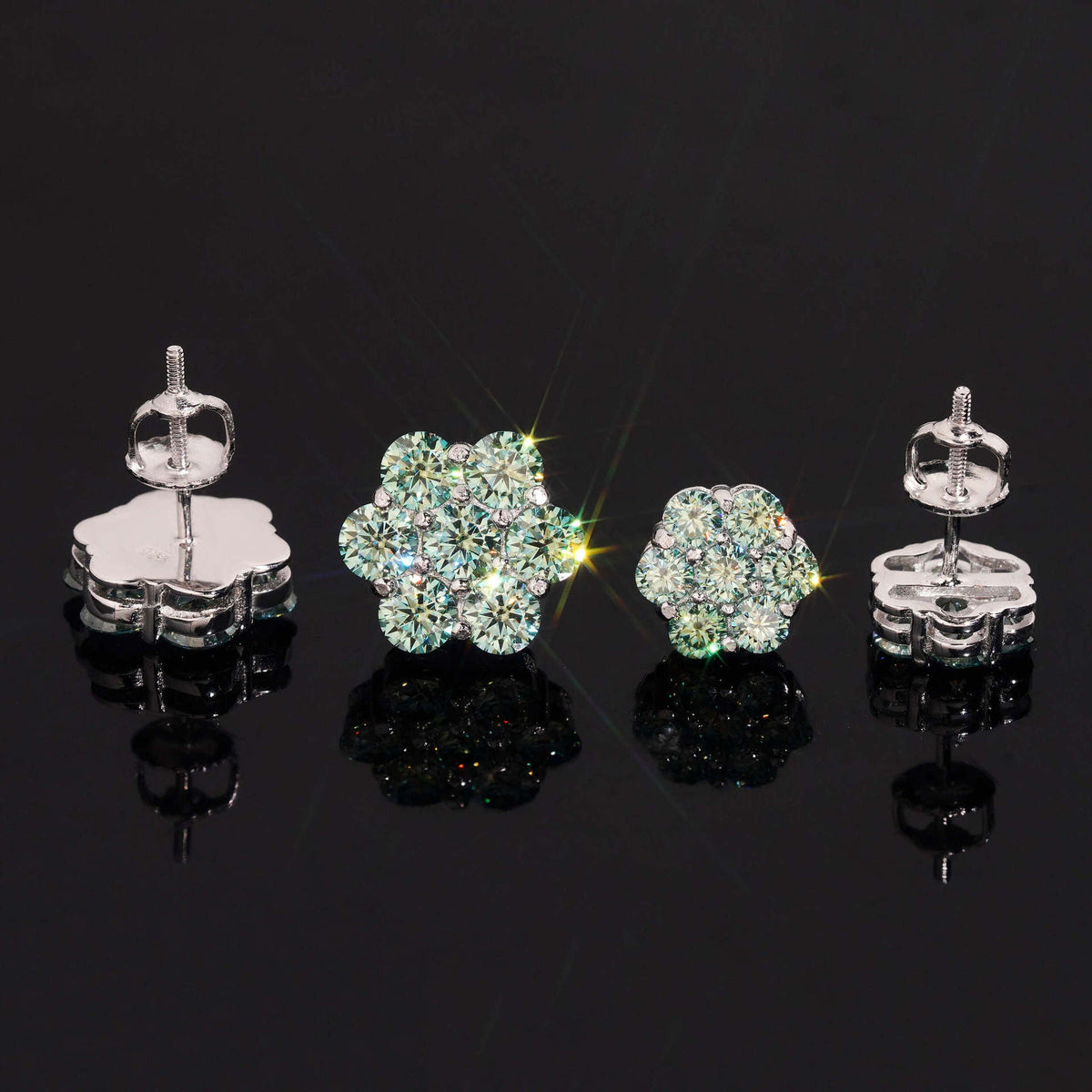 12mm Moissanite 925 Sterling Silver  Flower Stud Earrings -Screw Back