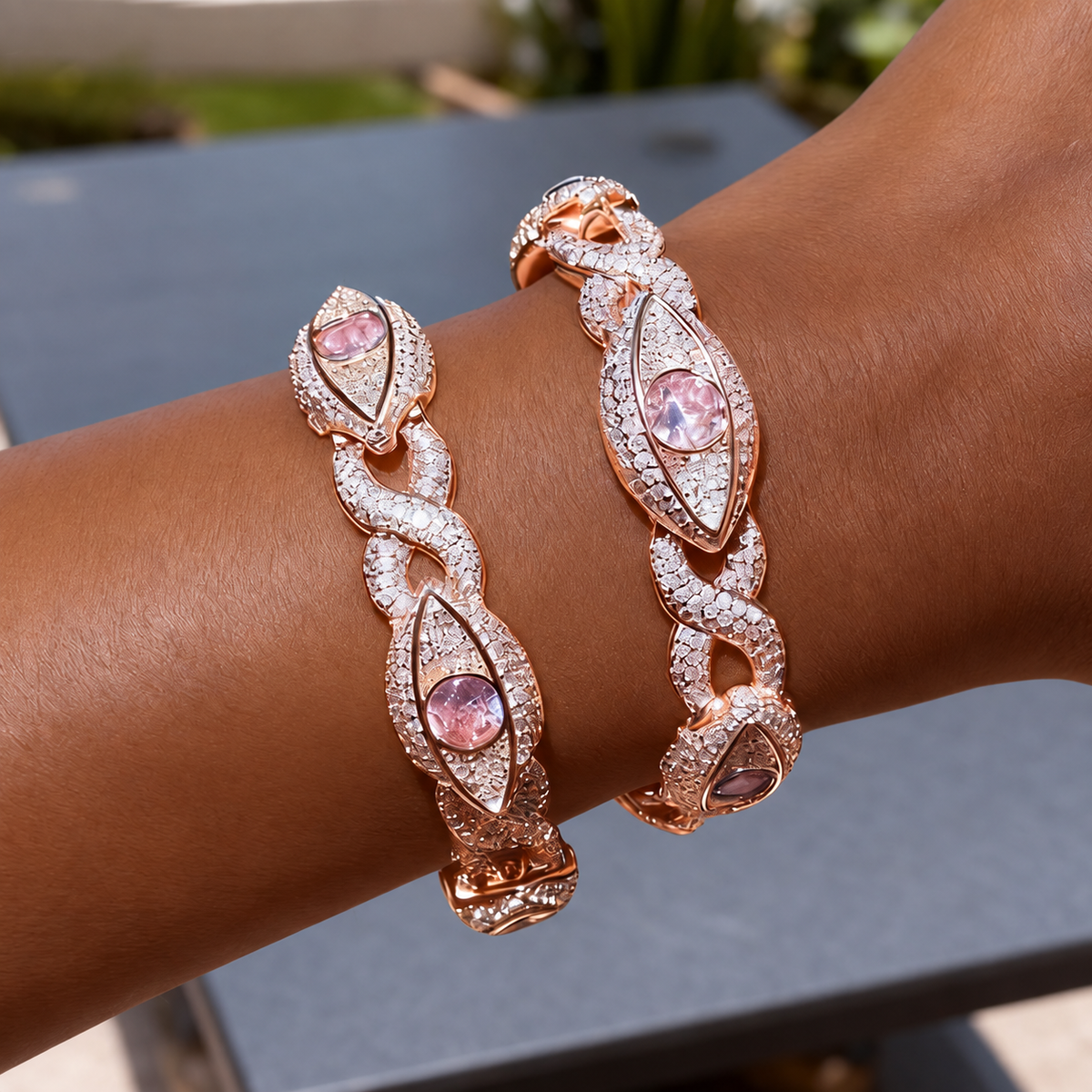 Iced Evil Eye Infinity Bracelet - Rose Gold