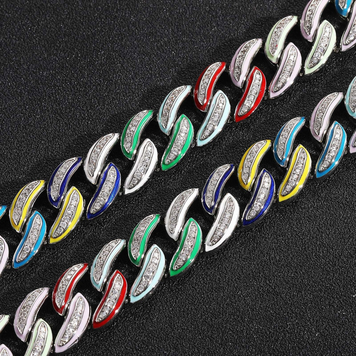 15mm Multicolor Enamel Iced Cuban Bracelet