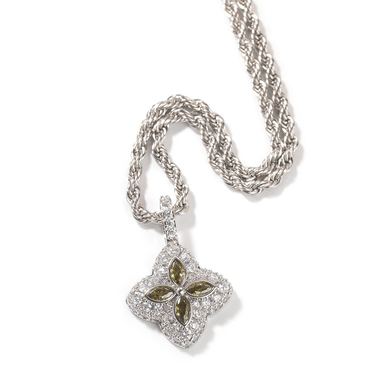 Iced Multicolor Four-Leaf Clover Pendant