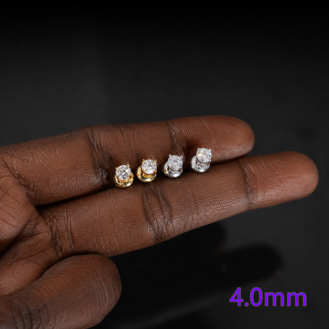 4mm Round Cut VVS Moissanite Stud Earrings – 925 Sterling Silver