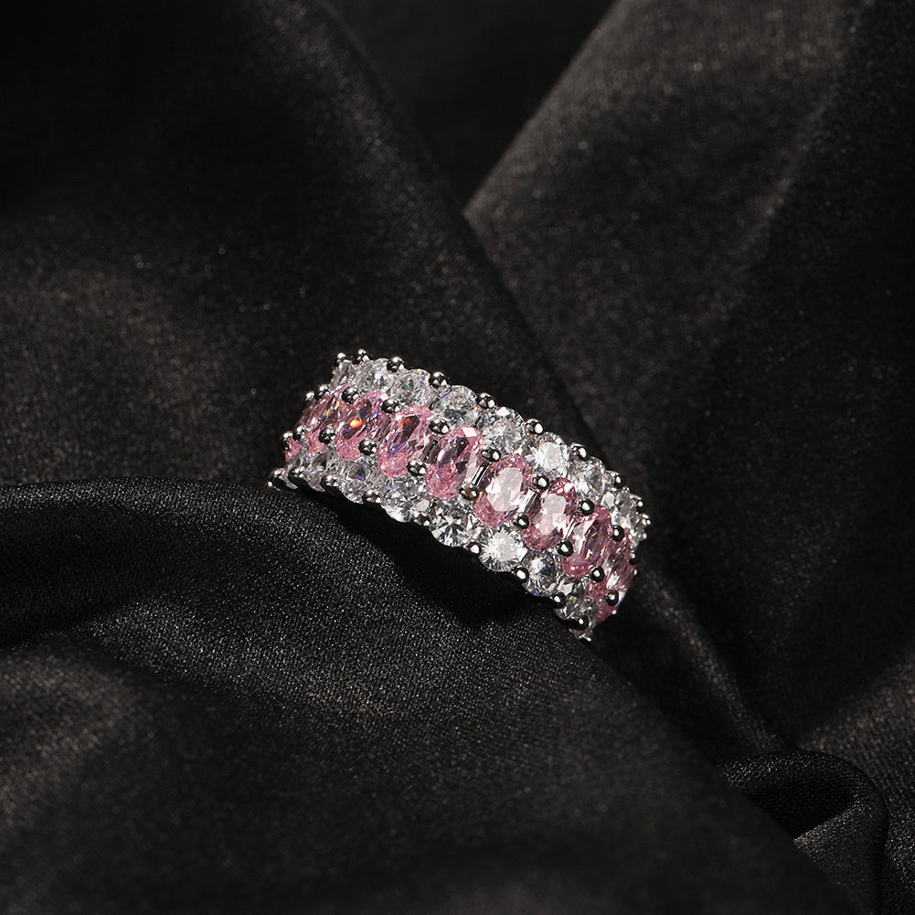 9.5mm Oval-Cut CZ Three-Row Ring
