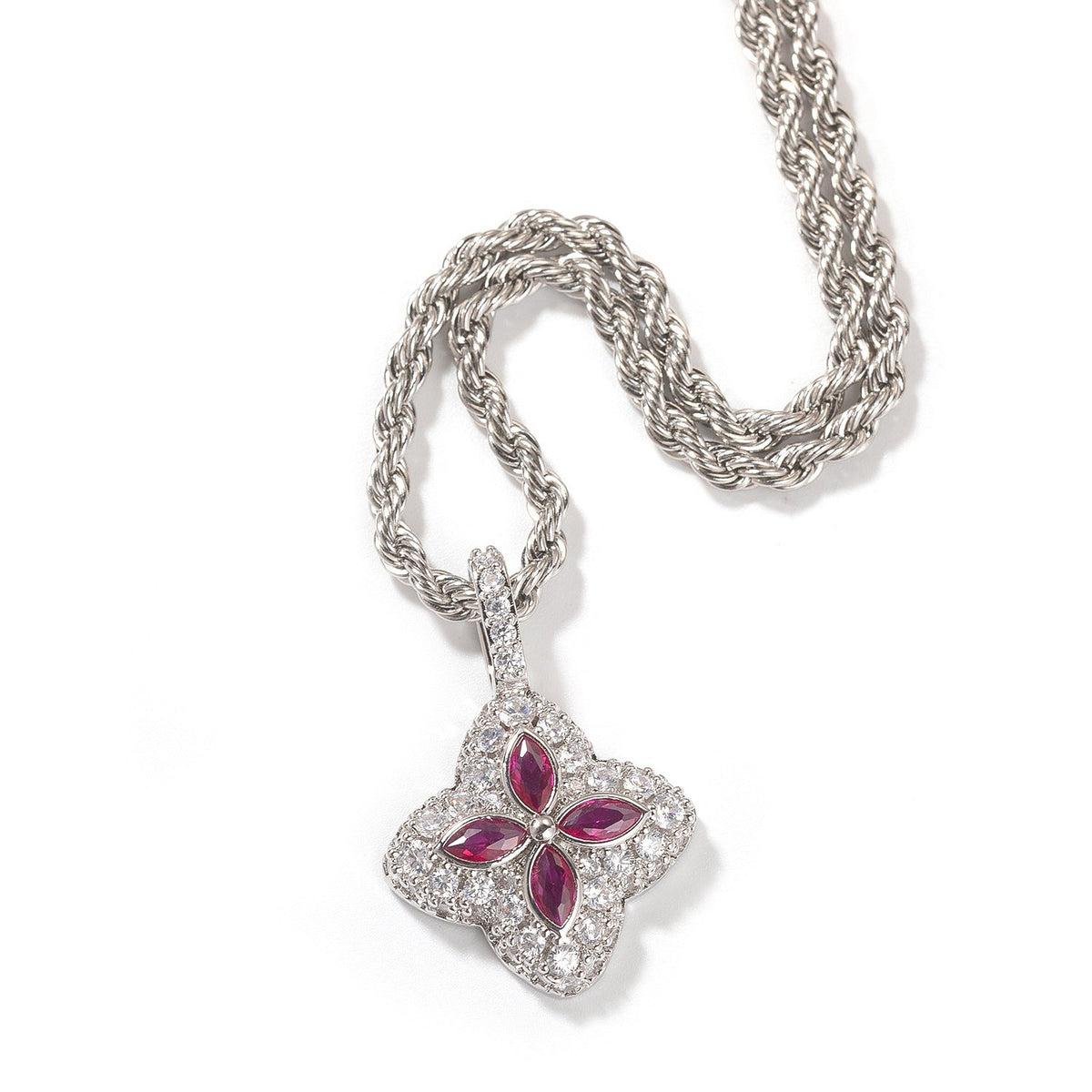Iced Multicolor Four-Leaf Clover Pendant