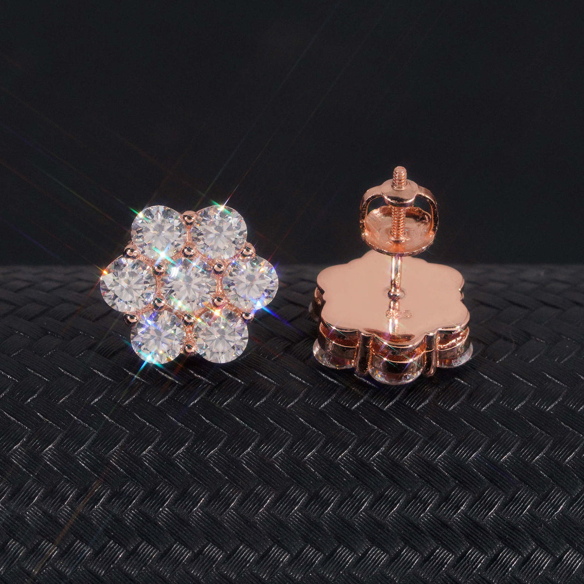 12mm Moissanite 925 Sterling Silver  Flower Stud Earrings -Screw Back