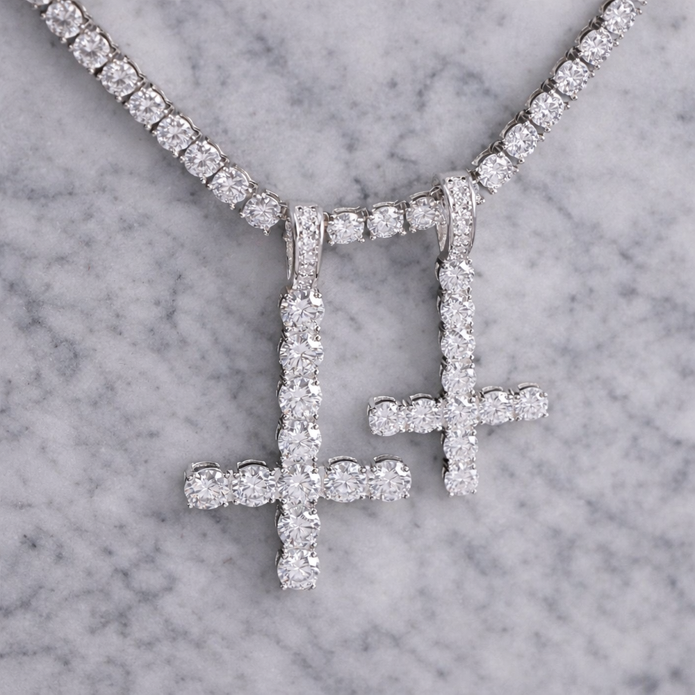 Iced Out Moissanite Inverted Cross Pendant