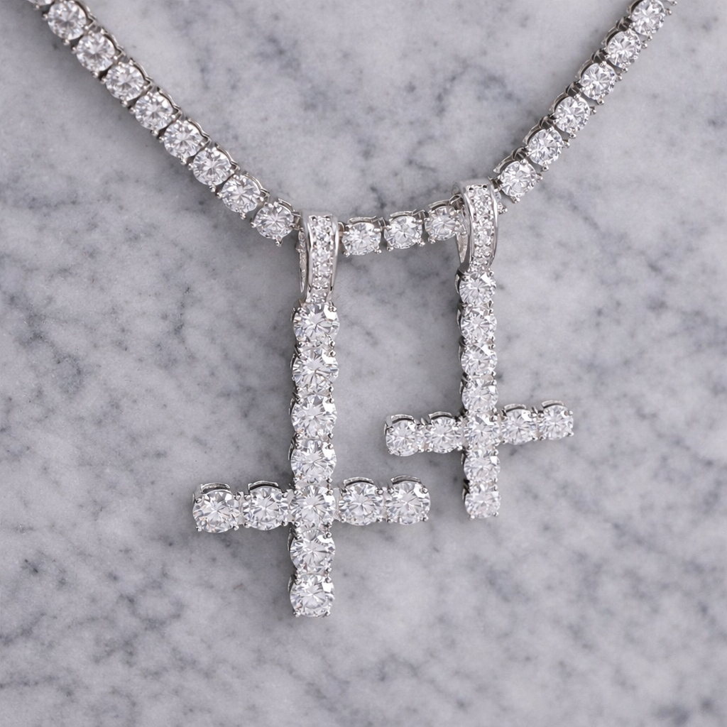 Iced Out Moissanite Inverted Cross Pendant