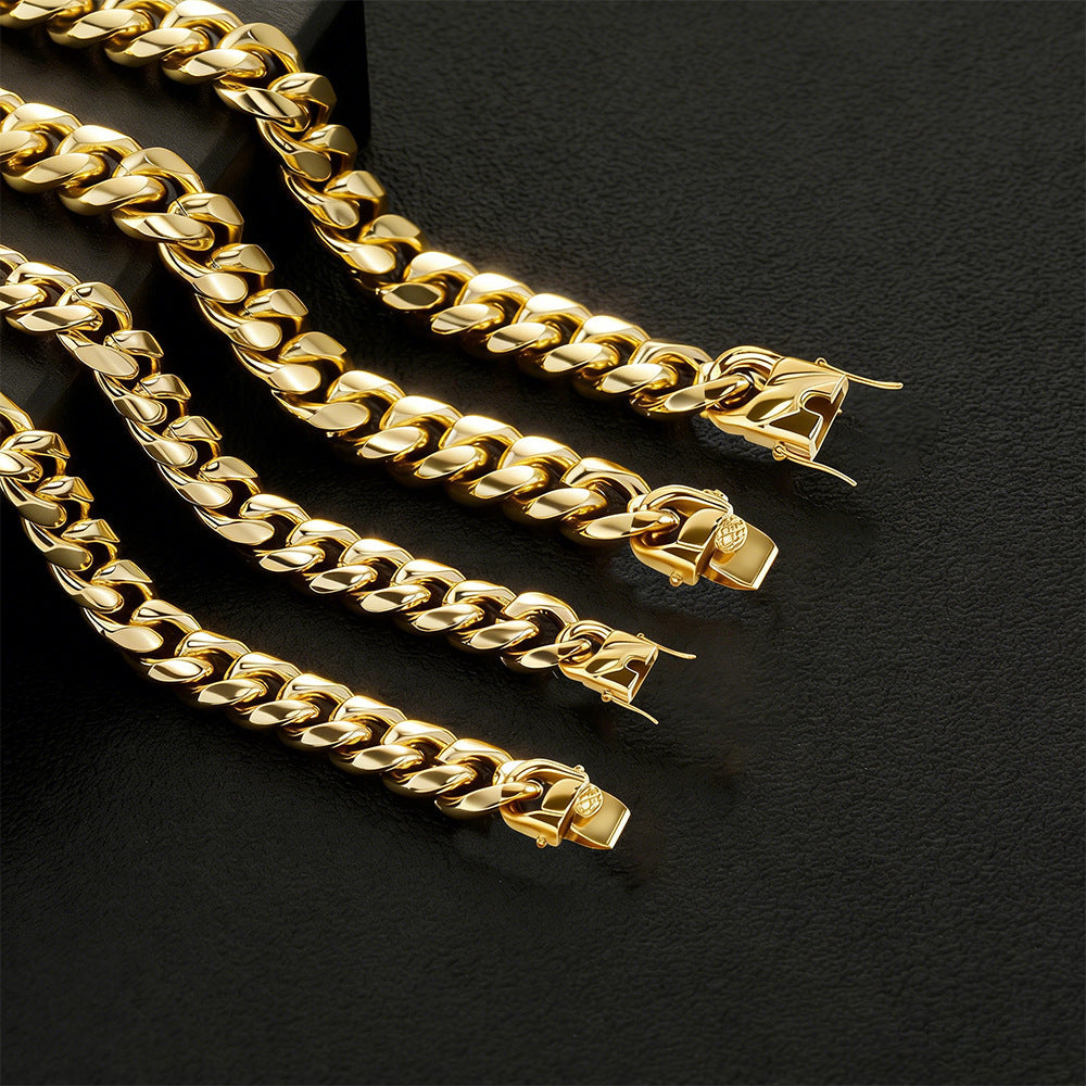 14K Gold Plated Polished Stainless Steel Cuban Bracelet