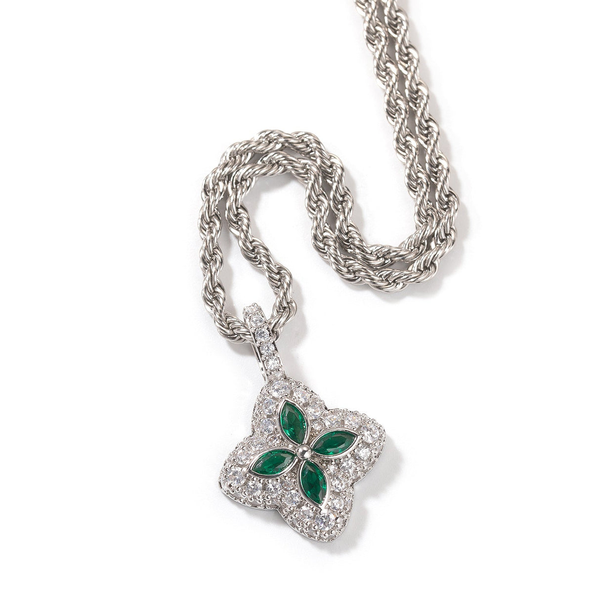 Iced Multicolor Four-Leaf Clover Pendant