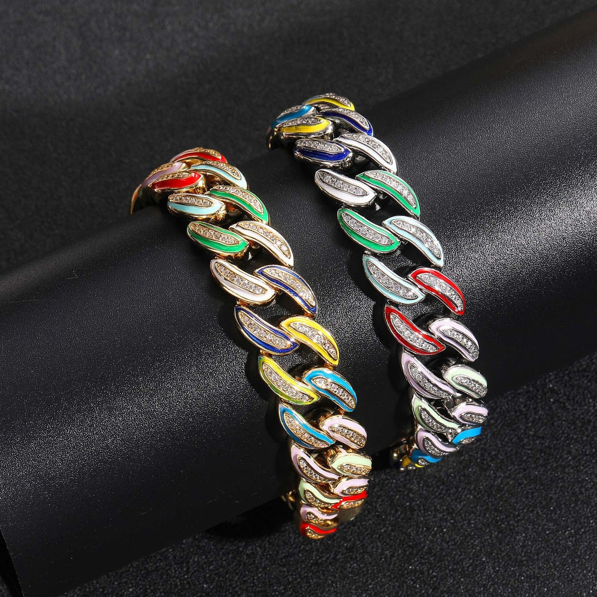 15mm Multicolor Enamel Iced Cuban Bracelet