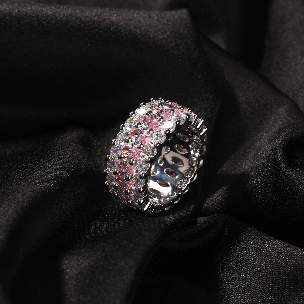 9.5mm Oval-Cut CZ Three-Row Ring