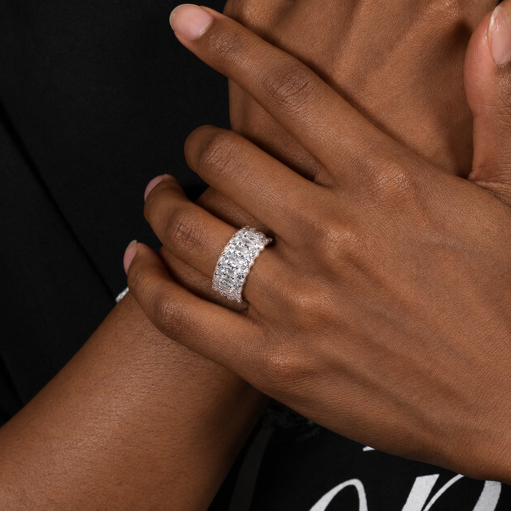 9.5mm Oval-Cut CZ Three-Row Ring