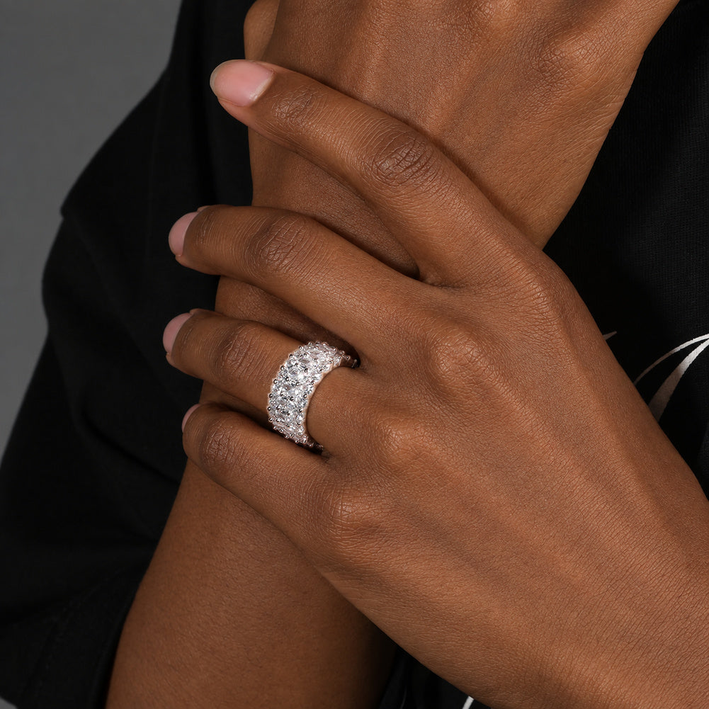 9.5mm Oval-Cut CZ Three-Row Ring