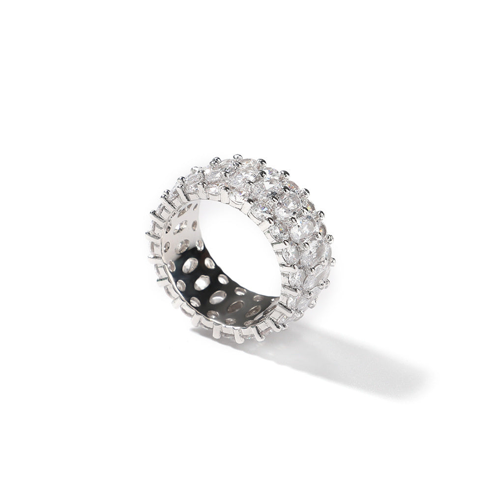 9.5mm Oval-Cut CZ Three-Row Ring