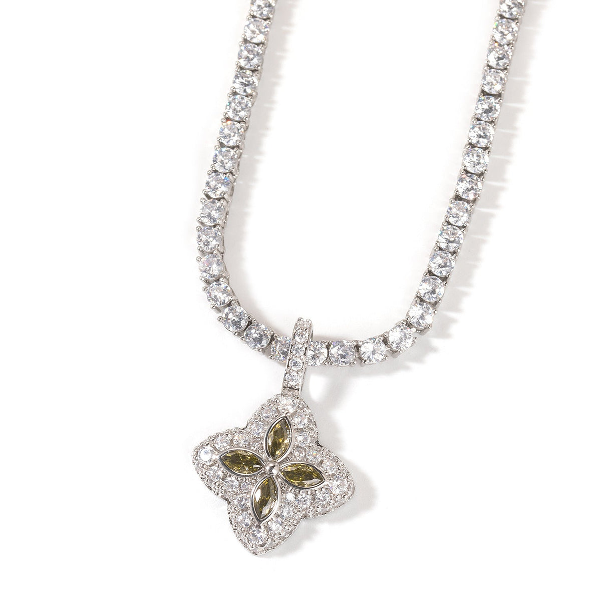 Iced Multicolor Four-Leaf Clover Pendant