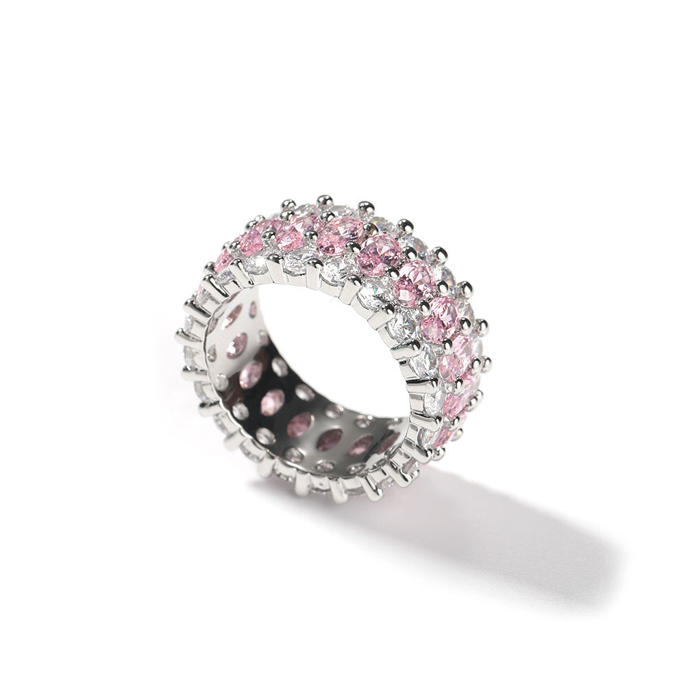 9.5mm Oval-Cut CZ Three-Row Ring