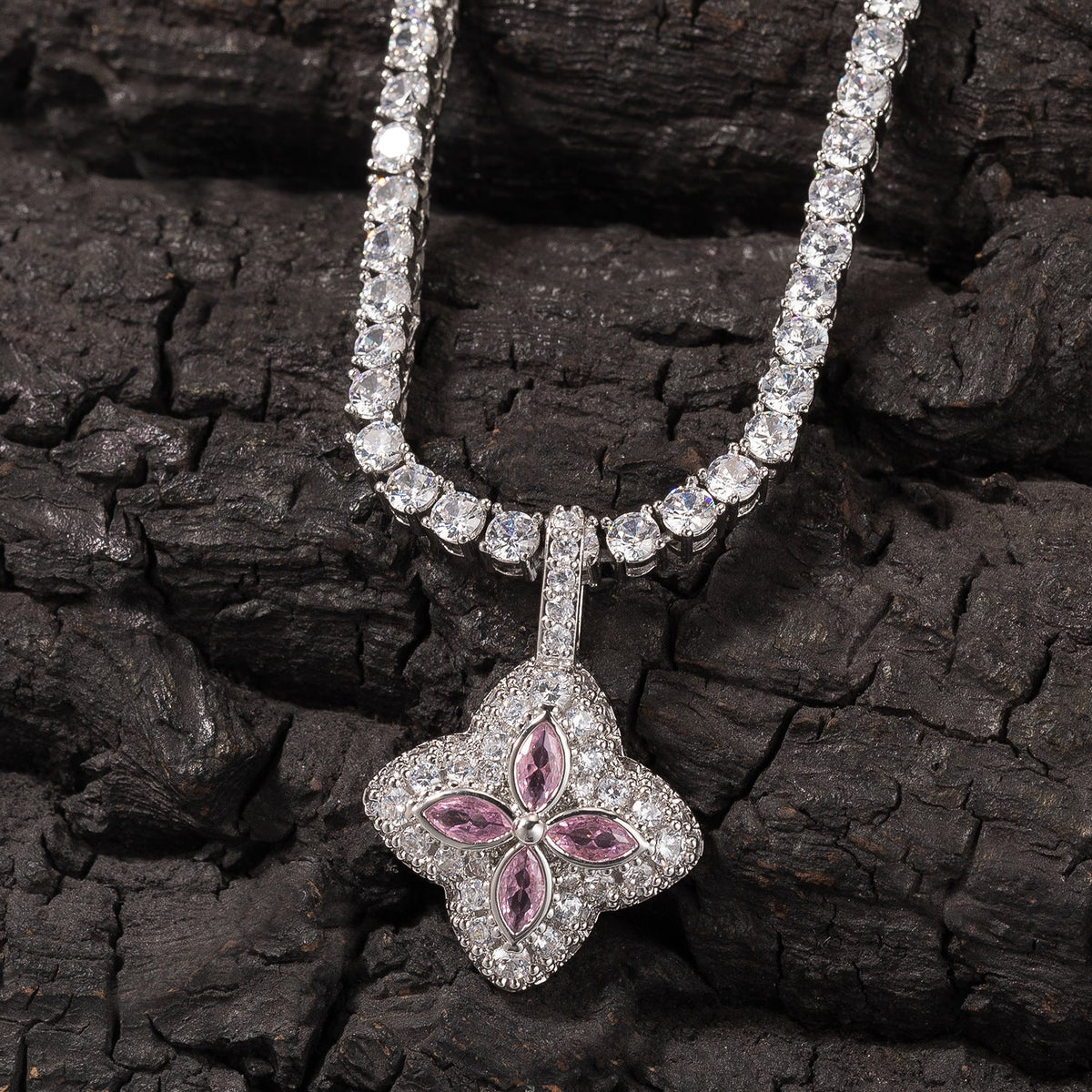 Iced Multicolor Four-Leaf Clover Pendant