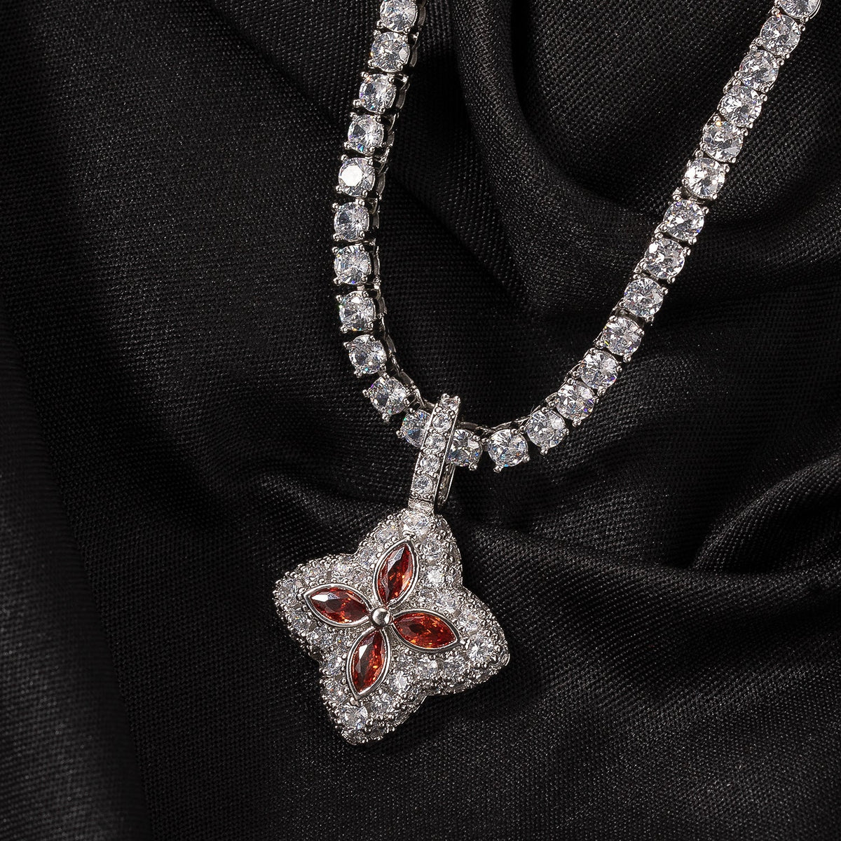 Iced Multicolor Four-Leaf Clover Pendant