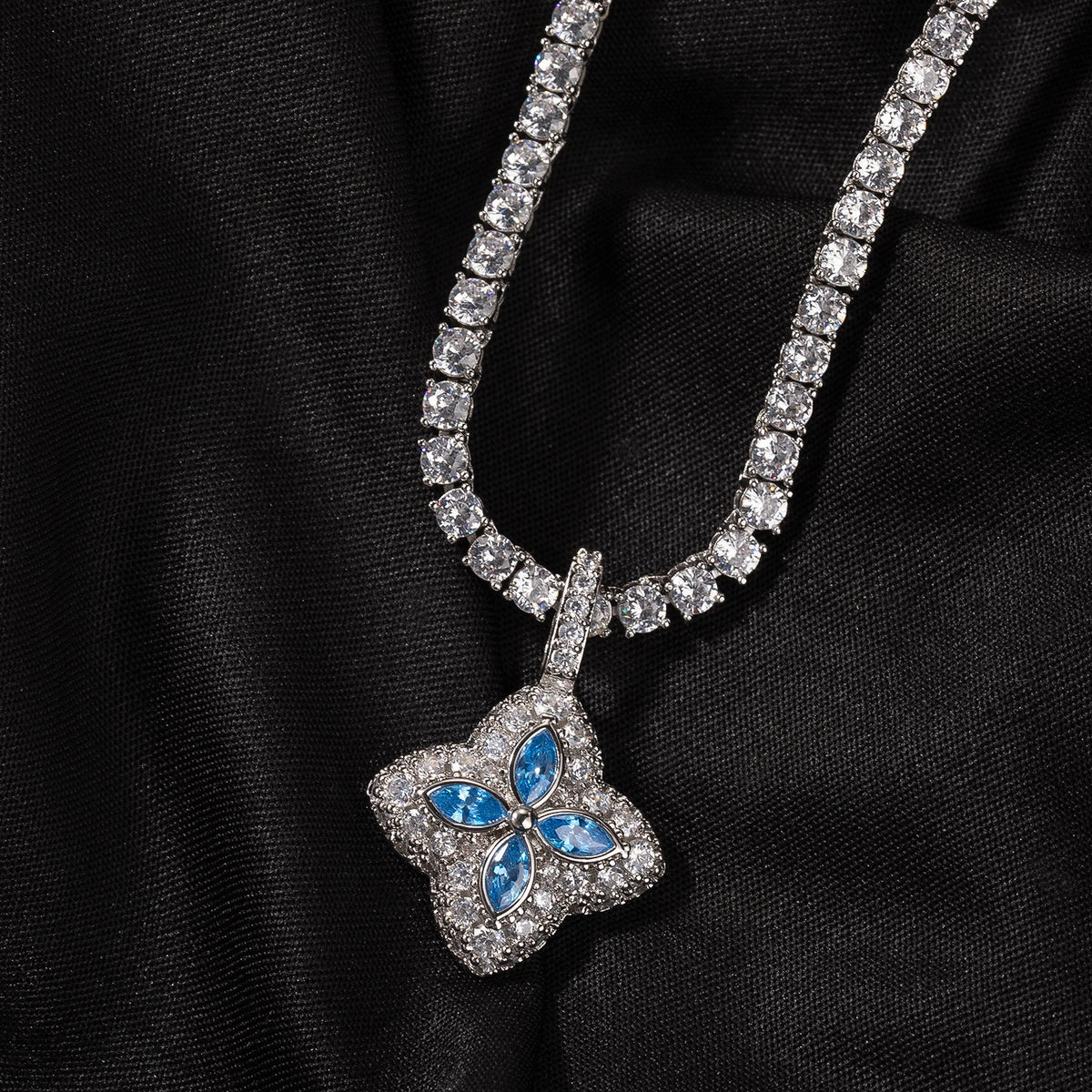 Iced Multicolor Four-Leaf Clover Pendant