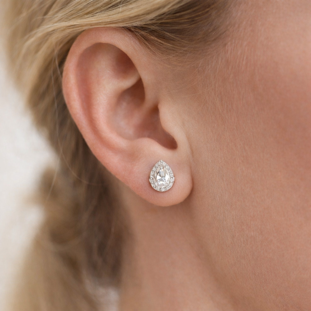 Pear Cut Moissanite Stud Earrings – Screw Back